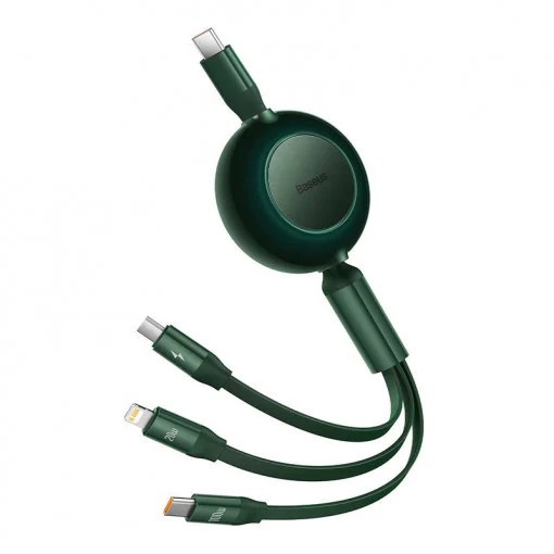 CABLU alimentare si date Baseus Bright Mirror 2 One-for-three Retractable, pt smartphone,USB Type-C la Micro-USB+Lightning + USB Type-C 100W, 1.1m, verde 