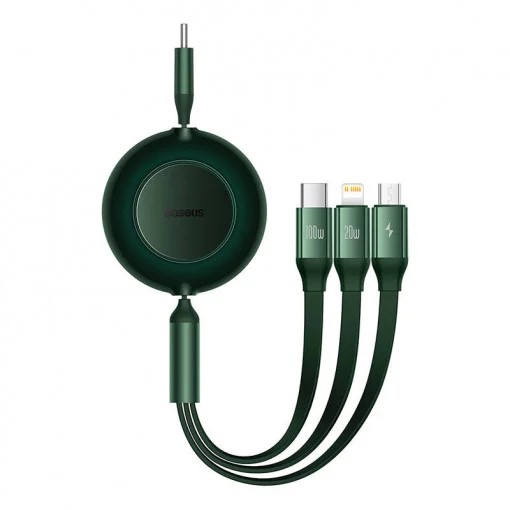 CABLU alimentare si date Baseus Bright Mirror 2 One-for-three Retractable, pt smartphone,USB Type-C la Micro-USB+Lightning + USB Type-C 100W, 1.1m, verde 