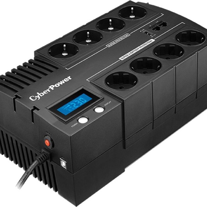 UPS CYBER POWER Line Int. cu sin. simulata, cu management, Brics, LCD, 1200VA/720W, AVR, 8x Schuko, baterie 2x 12V/5.8Ah, incarcare pana la 8h, USB, incarcare USB-A/USB-C, 2x RJ45, montare perete, tehn. GreenPower, 