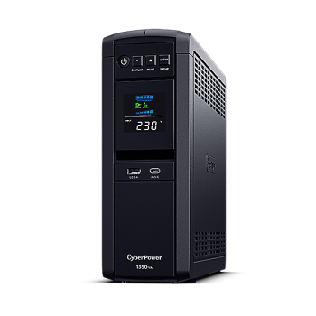 UPS CYBER POWER Line Int. cu sin. pura, cu management, Tower, LCD, 1350VA/810W, AVR, 6x Schuko, baterie 2x 12V/7Ah, incarcare pana la 8h, USB, incarcare USB-A/USB-C, 2x RJ45, RS232, slot SNMP, APFC, GreenPower, 