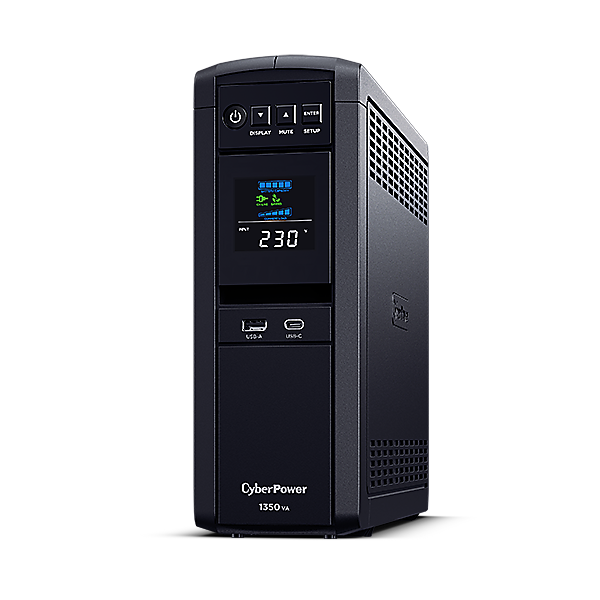 UPS CYBER POWER Line Int. cu sin. pura, cu management, Tower, LCD, 1350VA/810W, AVR, 6x Schuko, baterie 2x 12V/7Ah, incarcare pana la 8h, USB, incarcare USB-A/USB-C, 2x RJ45, RS232, slot SNMP, APFC, GreenPower, 
