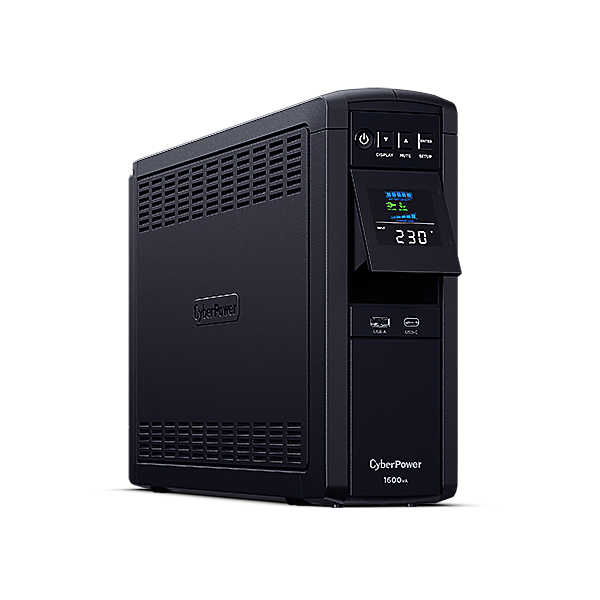 UPS CYBER POWER Line Int. cu sin. pura, cu management, Tower, LCD, 1600VA/1000W, AVR, 6x Schuko, baterie 2x 12V/9Ah, incarcare pana la 8h, USB, incarcare USB-A/USB-C, 2x RJ45, RS232, slot SNMP, APFC, GreenPower, 