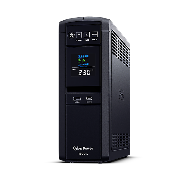 UPS CYBER POWER Line Int. cu sin. pura, cu management, Tower, LCD, 1600VA/1000W, AVR, 6x Schuko, baterie 2x 12V/9Ah, incarcare pana la 8h, USB, incarcare USB-A/USB-C, 2x RJ45, RS232, slot SNMP, APFC, GreenPower, 