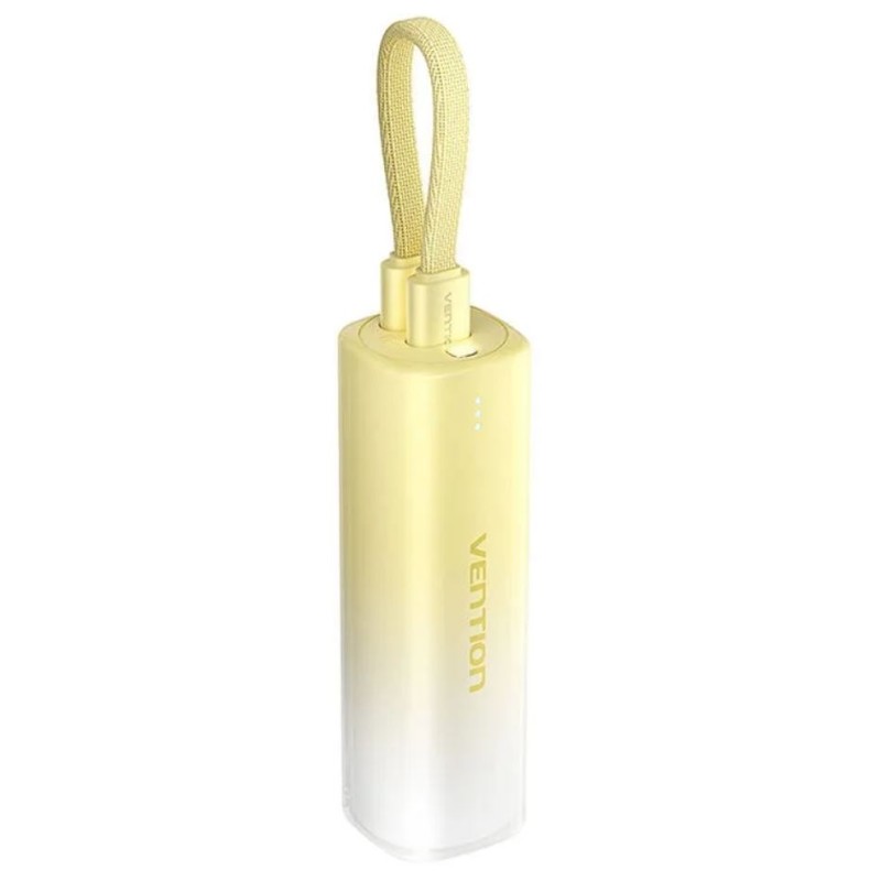 Power Bank Vention, 5000mAh ,20W, cablu Lightning si USB-C atasate, indicator LED, galben  