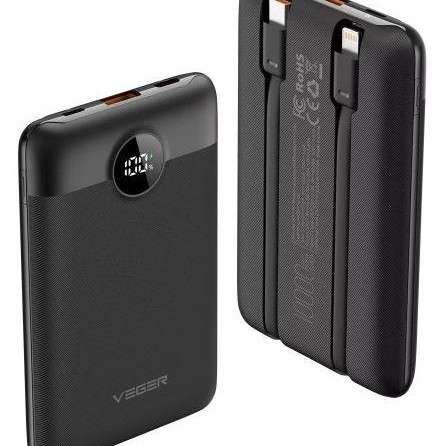 POWER BANK USB 10000MAH/22.5W W/CABLE C11 W1170 VEGER 