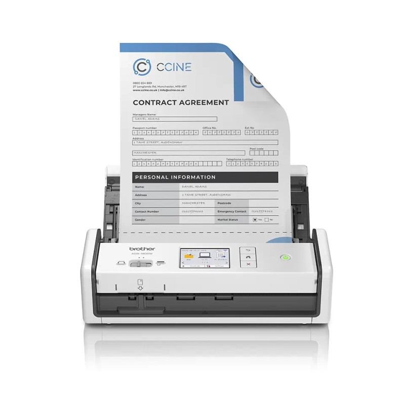Scanner Portabil Compact BROTHER ADS-1800W, A4, Viteza de scanare duplex: 30ppm/60ipm, Optiuni: , Conectivitate:WiFI, Scanare ambele fete:Da, ADF:60coli(timbru verde 4 lei)   