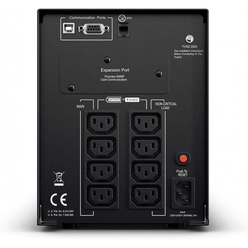 UPS CYBER POWER Online dubla conversie cu sin. pura, cu management, Tower, LCD, 1500VA/1350W, 2x Schuko, 2x IEC, baterie 4x 12V/7Ah, incarcare pana la 4h, USB, RS232, slot SNMP, APFC, LCD col, EPO, tehn. GreenP, 