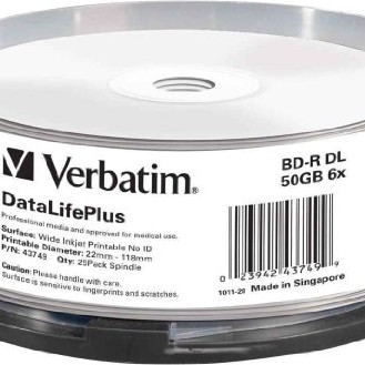 BD-R VERBATIM  50GB, viteza 6x, 25 buc, Double Layer, spindle, printabil, 