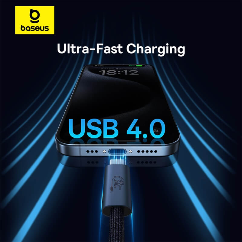CABLU alimentare si date Baseus Flash Series 2 USB4, Fast Charging Data Cable pt. smartphone, video 8K@60Hz, USB Type-C la USB Type-C 240W, 1m, negru 