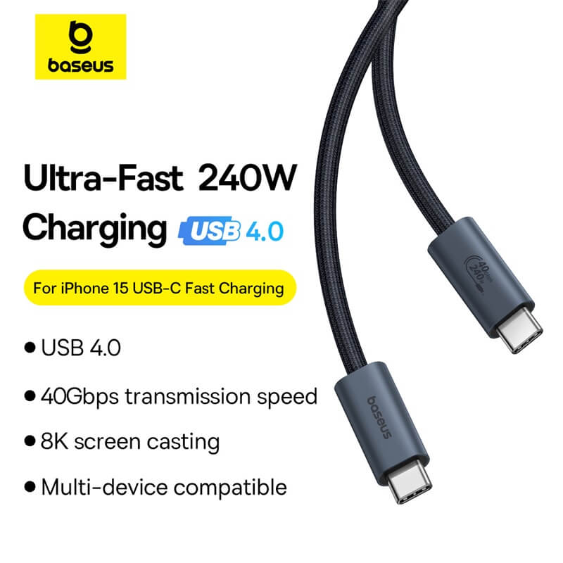 CABLU alimentare si date Baseus Flash Series 2 USB4, Fast Charging Data Cable pt. smartphone, video 8K@60Hz, USB Type-C la USB Type-C 240W, 1m, negru 