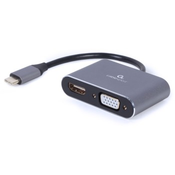 ADAPTOR video GEMBIRD, adaptor USB 3.0 Type-C (T) la HDMI (M) + VGA (M), 15cm, rezolutie maxima 4K UHD (3840 x 2160) la 30Hz, gri, 