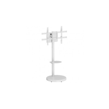 Stand TV mobil pe roti, raft pentru dispozitive multimedia, 37 - 86 inch, reglabil, Alb, Techly, ICA-TR55 