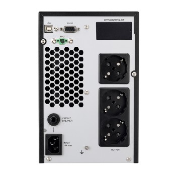 UPS Spacer Online, LCD,  1000VA/  900W, sin. pura, 3 x socket Schuko, display LCD, 2 x baterie 12V/9Ah, conector USB, RS-232, EPO, slot SNMP, bateria are 12 luni garantie, 