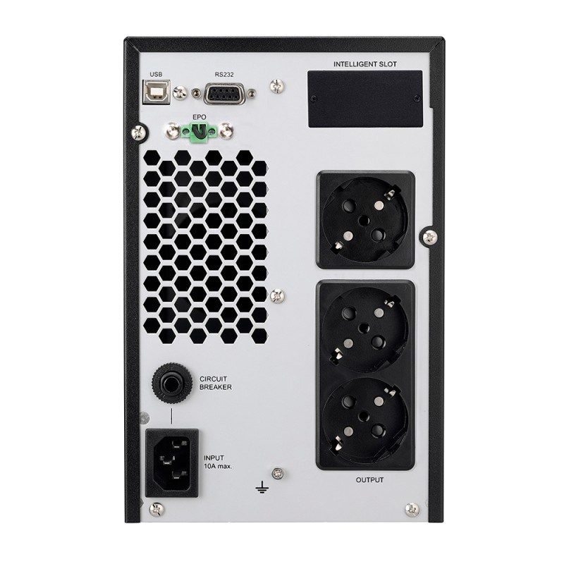 UPS Spacer Online, LCD,  1000VA/  900W, sin. pura, 3 x socket Schuko, display LCD, 2 x baterie 12V/9Ah, conector USB, RS-232, EPO, slot SNMP, bateria are 12 luni garantie, 