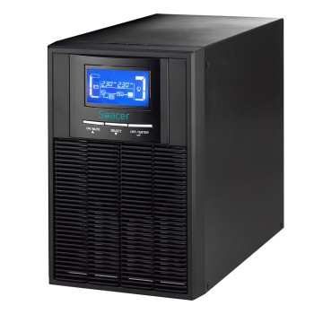 UPS Spacer Online, LCD,  1000VA/  900W, sin. pura, 3 x socket Schuko, display LCD, 2 x baterie 12V/9Ah, conector USB, RS-232, EPO, slot SNMP, bateria are 12 luni garantie, 