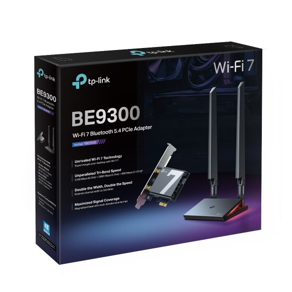 ADAPTOR RETEA TP-LINK, BE9300 Wi-Fi 7 Bluetooth 5.4 PCIe Adapter, 9300 Mbps, WI-FI 7 si Bluetooth 5.4, antena externa x 2, 