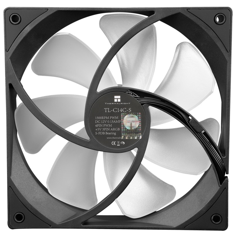 Ventilator Thermalright, 140mm, 1500 RPM, S-FDB Bearing, 75.8 cfm, LED ARGB, 4pin PWM, negru, 