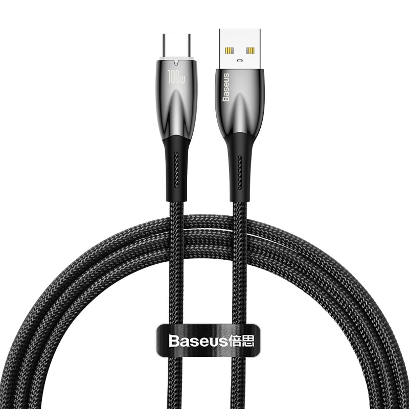 CABLU alimentare si date Baseus Glimmer, Fast Charging Data Cable pt. smartphone, USB la USB Type-C 100W, 1m, negru 