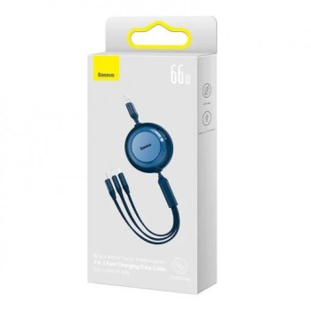 CABLU alimentare si date Baseus Bright Mirror One-for-three Retractable, pt smartphone,USB Type-C la Micro-USB+Lightning+USB Type-C 66W,1.1m,albastru 