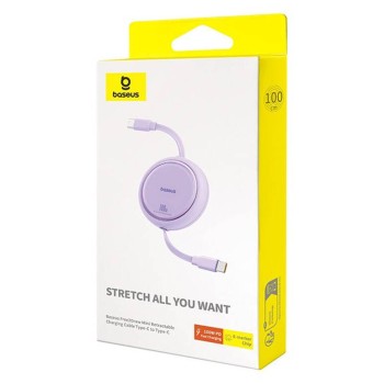 CABLU alimentare si date Baseus Free2Draw Mini, Fast Charging Data Cable pt. smartphone, retractabil, USB Type-C la USB Type-C 100W, 1m, violet 