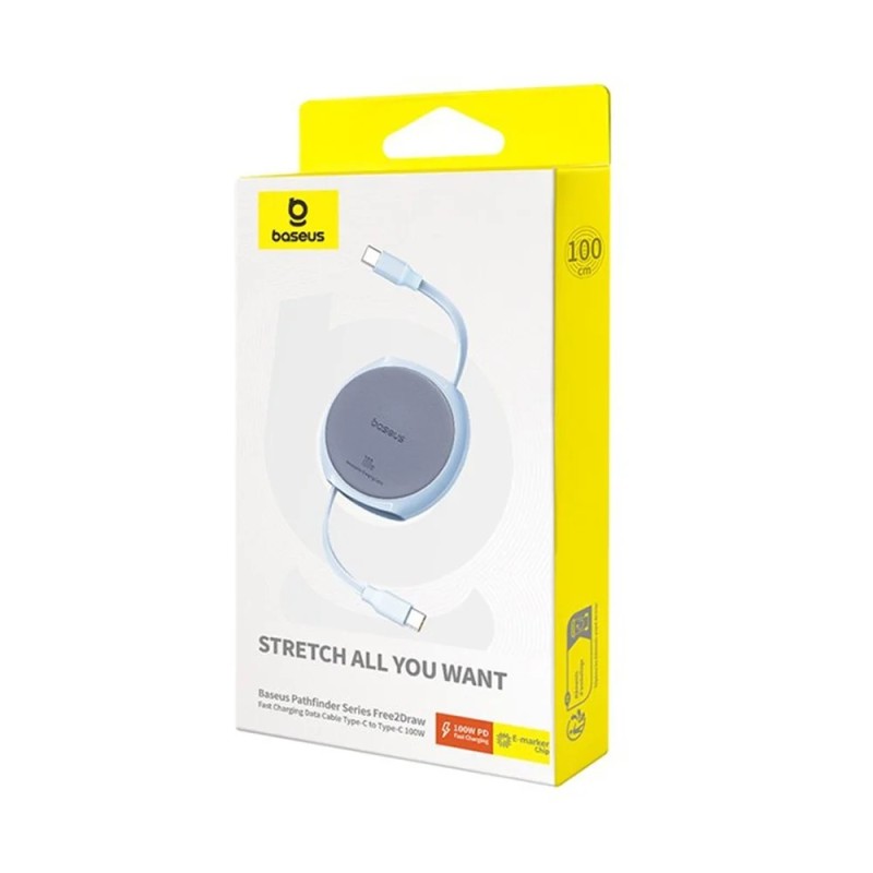 CABLU alimentare si date Baseus Free2Draw Mini, Fast Charging Data Cable pt. smartphone, retractabil, USB Type-C la USB Type-C 100W, 1m, albastru 