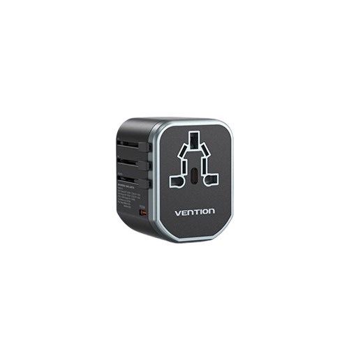 Adaptor universal de calatorie retea Vention, 20W, PD 20W, QC 18W, negru, 