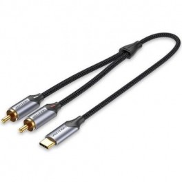 Cablu audio Vention, USB Type-C (T) la 2 x RCA, 2m, 480 Mbps, TPE + Nylon, negru, 