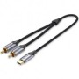 Cablu audio Vention, USB Type-C (T) la 2 x RCA, 2m, 480 Mbps, TPE + Nylon, negru, 