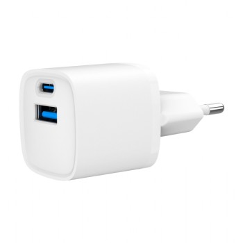 ALIMENTATOR retea 220V GEMBIRD, universal, 1 x USB Type-C D 20W, 1 x USB-A 3.0  QC 20W, alb, 