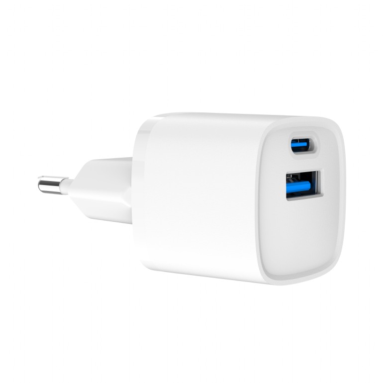 ALIMENTATOR retea 220V GEMBIRD, universal, 1 x USB Type-C D 20W, 1 x USB-A 3.0  QC 20W, alb, 