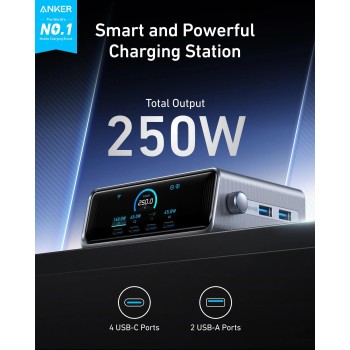 Alimentator retea Anker, Prime, 250W, PowerIQ 4.0, 4 x USB-C, 2 x USB-A, afisaj LCD 2.26 inch, argintiu, 