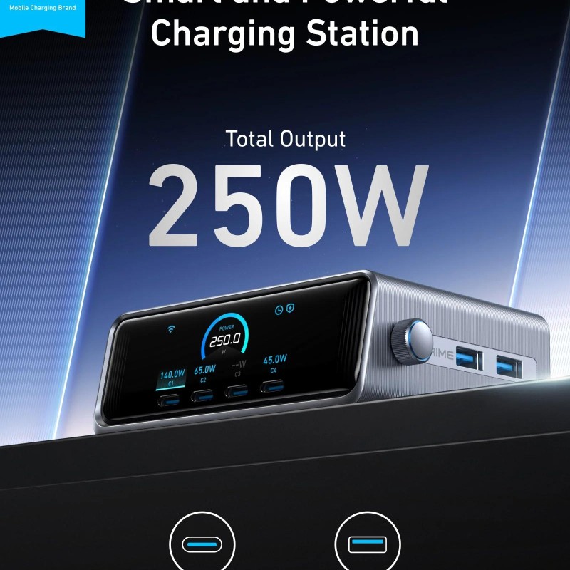 Alimentator retea Anker, Prime, 250W, PowerIQ 4.0, 4 x USB-C, 2 x USB-A, afisaj LCD 2.26 inch, argintiu, 