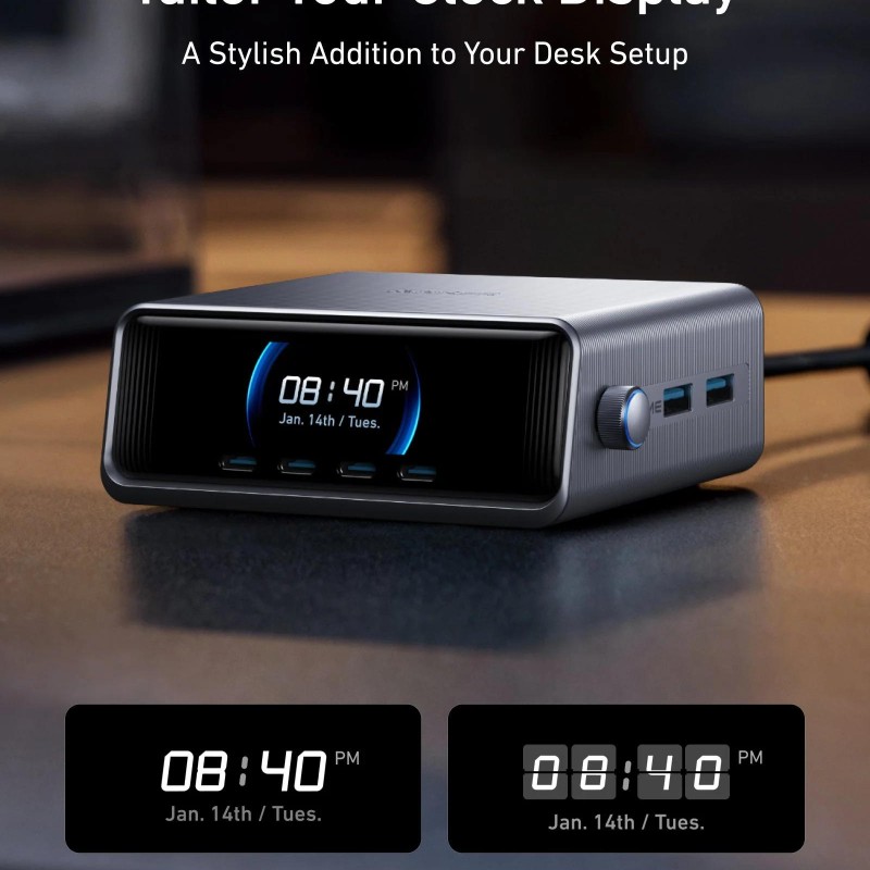 Alimentator retea Anker, Prime, 250W, PowerIQ 4.0, 4 x USB-C, 2 x USB-A, afisaj LCD 2.26 inch, argintiu, 
