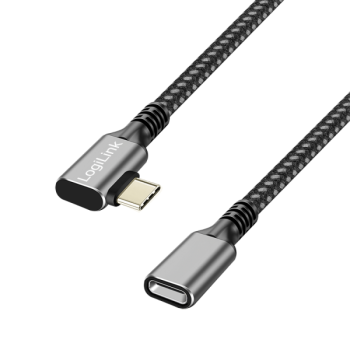 CABLU alimentare si date LOGILINK, pt. smartphone, USB 3.2, USB Gen Type-C (T) la USB Type-C (M) la 90 grade, 2m, PD 100W, 2 x ecranat, aluminiu, braiding, negru&gri, 