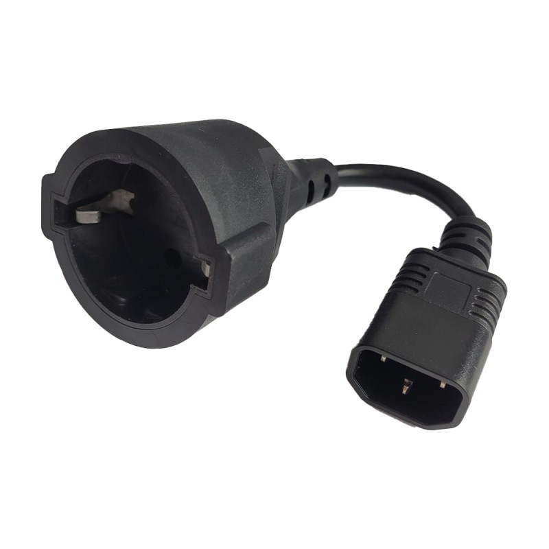 CABLU alimentare Spacer adaptor intrare C14 (tata) la iesire Schuko (mama), 10A,0.15m lungime, negru, 