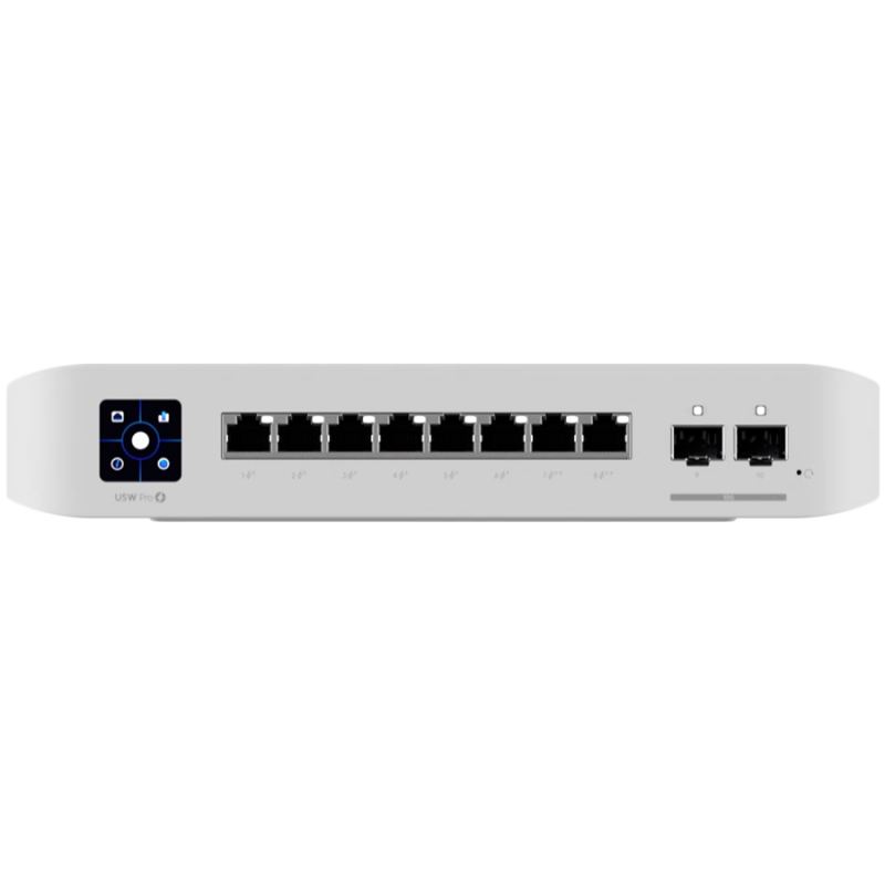 Ubiquiti USW-Pro-8-PoE-EU An 8-port, Layer 3 switch with PoE+ and PoE++ output. Can power devices with up to 120W, with a power consumption of 30W  