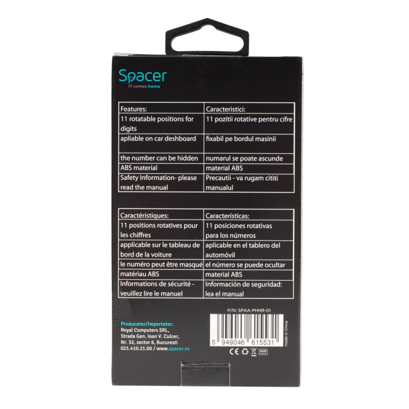 SUPORT numar de telefon parbriz Spacer, Functie ascundere numar, Negru, 