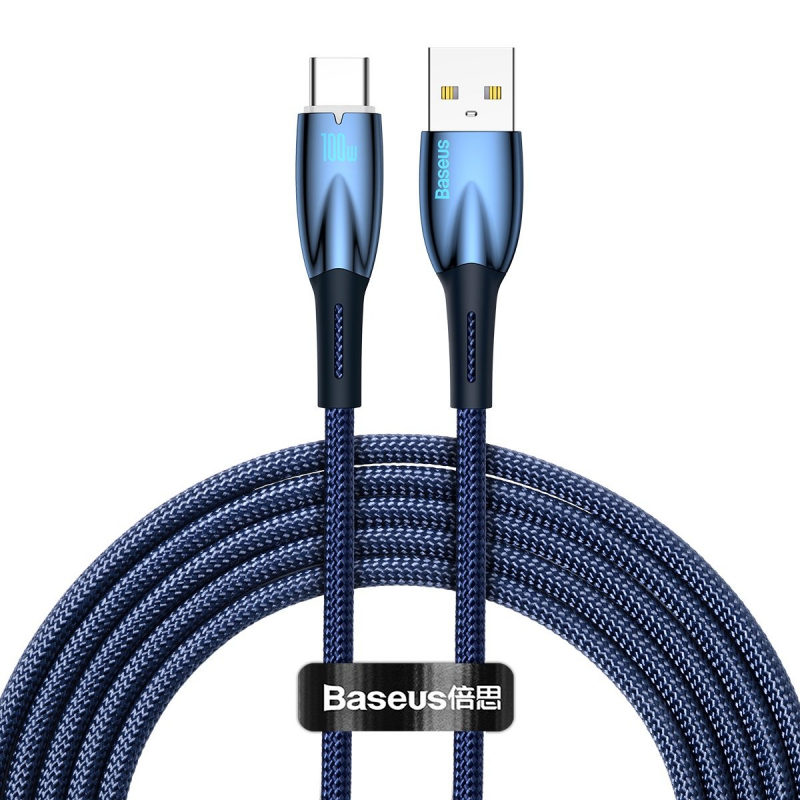 CABLU alimentare si date Baseus Glimmer, Fast Charging Data Cable pt. smartphone, USB la USB Type-C 100W, 2m, albastru 
