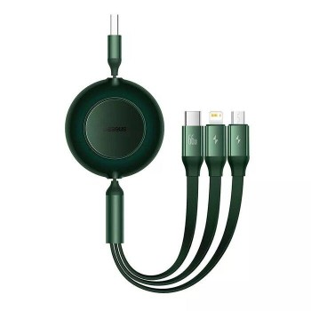 CABLU alimentare si date Baseus Bright Mirror 2 Retractable 3-in-1, pt. smartphone, USB la Micro-USB+Lightning+USB Type-C 66W, 1.1m, verde 