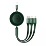 CABLU alimentare si date Baseus Bright Mirror 2 Retractable 3-in-1, pt. smartphone, USB la Micro-USB+Lightning+USB Type-C 66W, 1.1m, verde 