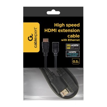 CABLU video GEMBIRD, HDMI (T) la HDMI (T), 0.5m, with Ethernet, prelungitor, conectori auriti, rezolutie maxima 4K (3840 x 2160) la 60 Hz, negru, 