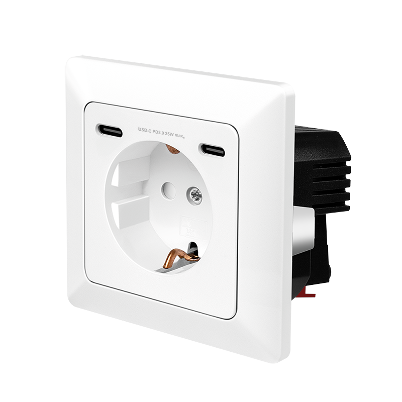 PRIZA LOGILINK, pentru perete, Schuko x 1, 2xUSB-C PD 25W , 230V AC, 50 Hz, 16A, protectie IP20, adancime 29.5mm, alb, 