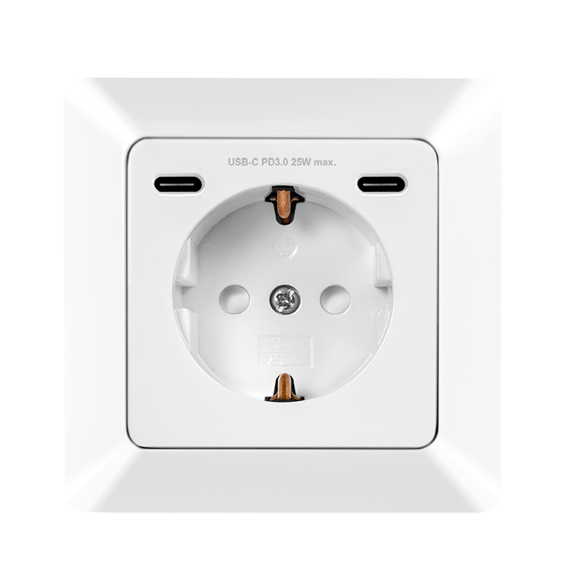 PRIZA LOGILINK, pentru perete, Schuko x 1, 2xUSB-C PD 25W , 230V AC, 50 Hz, 16A, protectie IP20, adancime 29.5mm, alb, 