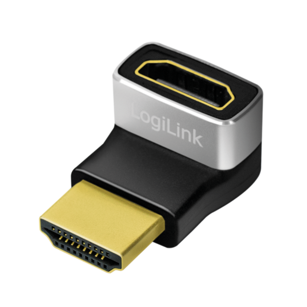 ADAPTOR video LOGILINK, HDMI (T) la HDMI (M), conectori auriti, rezolutie maxima 8K (7680 x 4320) la 60 Hz, 270 grade, negru-gri, 