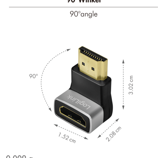ADAPTOR video LOGILINK, HDMI (T) la HDMI (M), conectori auriti, rezolutie maxima 8K (7680 x 4320) la 60 Hz, 270 grade, negru-gri, 