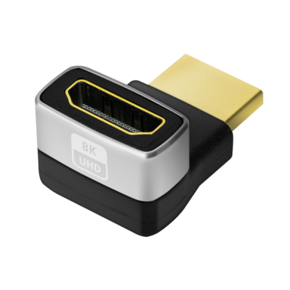 ADAPTOR video LOGILINK, HDMI (T) la HDMI (M), conectori auriti, rezolutie maxima 8K (7680 x 4320) la 60 Hz, 270 grade, negru-gri, 