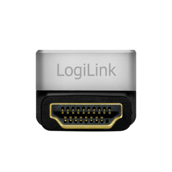 ADAPTOR video LOGILINK, HDMI (T) la HDMI (M), conectori auriti, rezolutie maxima 8K (7680 x 4320) la 60 Hz, 270 grade, negru-gri, 