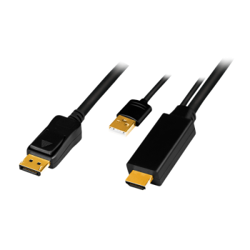 CABLU video LOGILINK, HDMI (T) 1.4 + USB (T) la DisplayPort (T) 1.2, 2m, conectori auriti, rezolutie maxima 4K (3840 x 2160) la 30 Hz, plastic, triplu ecranaj, USB powered, negru, 