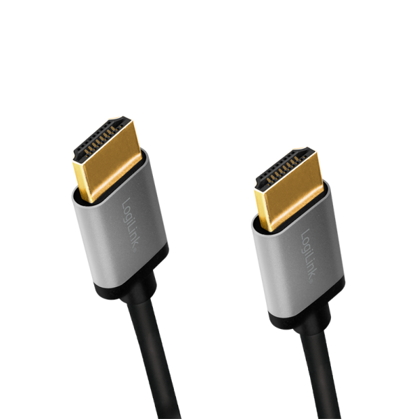 CABLU video LOGILINK, HDMI (T) la HDMI (T) 2.0, 1m, conectori auriti, rezolutie maxima 4K (3840 x 2160) la 60 Hz, aluminiu, triplu ecranaj, negru-gri, 