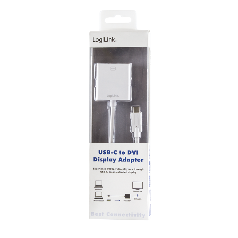ADAPTOR video LOGILINK, adaptor USB-C (T) la DVI-I DL (M) 24+5pin, 0.15m, conectori nichelati, rezolutie maxima Full HD (1920 x 1200), plastic, dublu ecranaj, alb, 